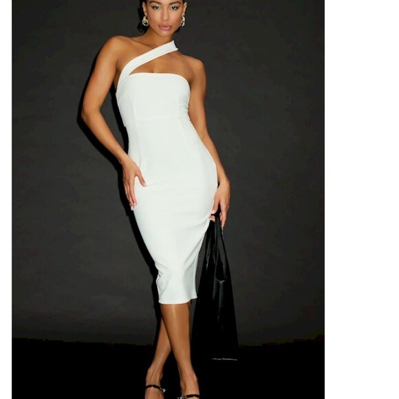 Lulus Hold Your Attention Ivory One-Shoulder Sleeveless Midi Dress Small NWOT - Picture 3 of 5